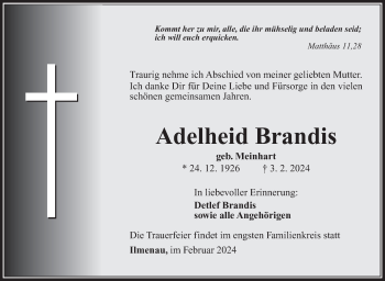 Traueranzeige von Adelheid Brandis von Südthüringer Presse