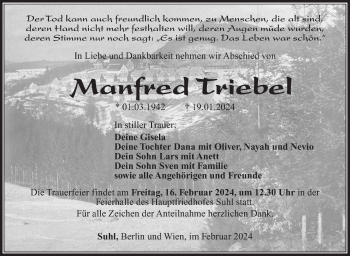 Traueranzeige von Manfred Triebel von Südthüringer Presse