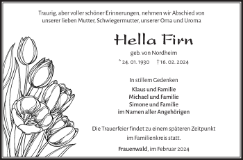 Traueranzeige von Hella Finn von Südthüringer Presse