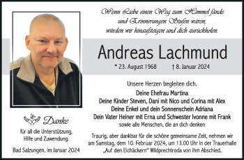 Traueranzeige von Andreas Lachmund von Südthüringer Presse