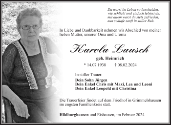 Traueranzeige von Karola Lausch von Südthüringer Presse