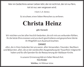 Traueranzeige von Christa Heinz von Südthüringer Presse