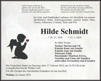 Traueranzeige von Hilde Schmidt von Südthüringer Presse