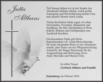 Traueranzeige von Jutta Althans von Südthüringer Presse