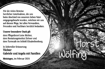 Traueranzeige von Horst Wölfing von Südthüringer Presse