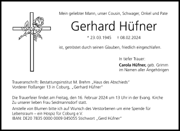Traueranzeige von Gerhard Hüfner von Neue Presse Coburg