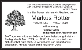 Traueranzeige von Markus Rotter von Frankenpost
