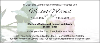 Traueranzeige von Marlies O'Daniel von Neue Presse Coburg