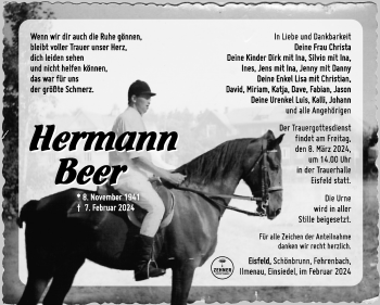 Traueranzeige von Hermann Beer von Südthüringer Presse