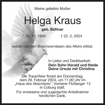 Traueranzeige von Helga Kraus von Neue Presse Coburg