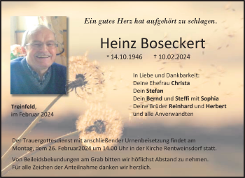 Traueranzeige von Heinz Boseckert von Neue Presse Coburg