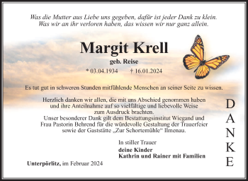 Traueranzeige von Margit Krell von Südthüringer Presse