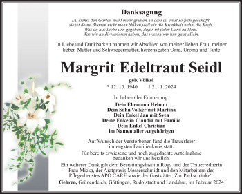 Traueranzeige von Margrit Seidl von Südthüringer Presse