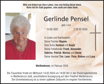 Traueranzeige von Gerlinde Pensel von Neue Presse Coburg