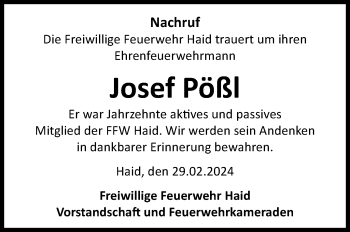 Traueranzeige von Josef Pößl von Frankenpost