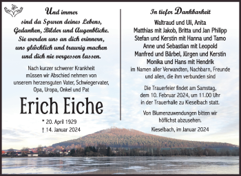 Traueranzeige von Erich Eiche von Südthüringer Presse