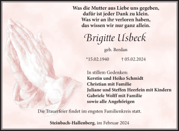 Traueranzeige von Brigitte Usbeck von Südthüringer Presse