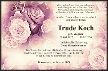 Traueranzeige von Trude Koch von Südthüringer Presse