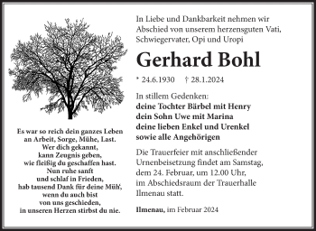 Traueranzeige von Gerhard Bohl von Südthüringer Presse