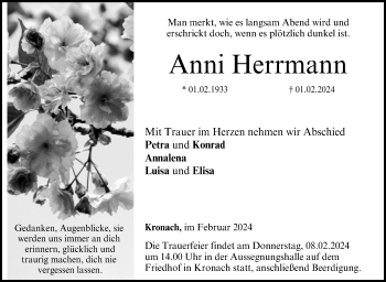 Traueranzeige von Anni Herrmann von Neue Presse Coburg