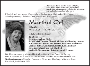 Traueranzeige von Marthel Orf von Südthüringer Presse