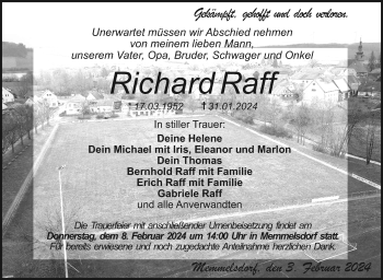 Traueranzeige von Richard Raff von Neue Presse Coburg