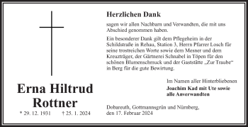 Traueranzeige von Erna Rottner von Frankenpost