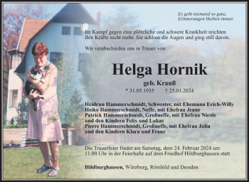 Traueranzeige von Helga Hornik von Südthüringer Presse