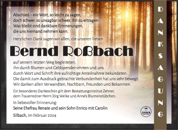Traueranzeige von Bernd Roßbach von Südthüringer Presse