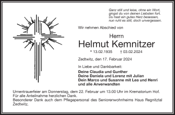 Traueranzeige von Helmut Kemnitzer von Frankenpost
