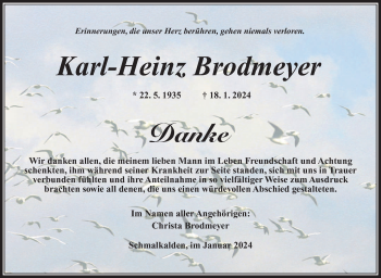Traueranzeige von Karl-Heinz Brodmeyer von Südthüringer Presse