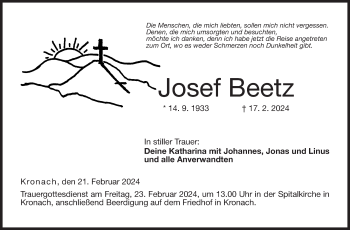 Traueranzeige von Josef Beetz von Neue Presse Coburg