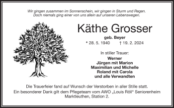 Traueranzeige von Käthe Grosser von Frankenpost