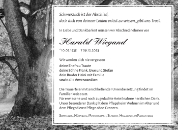 Traueranzeige von Harald Wiegand von Südthüringer Presse