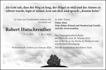 Traueranzeige von Robert Hutschreuther von Frankenpost