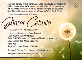 Traueranzeige von Günter Cebulla von Südthüringer Presse