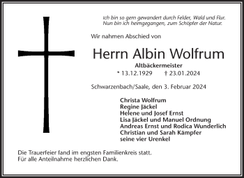 Traueranzeige von Albin Wolfrum von Frankenpost