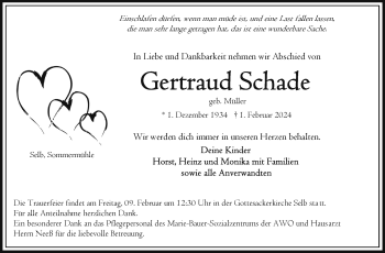 Traueranzeige von Gertraud Schade von Frankenpost