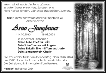 Traueranzeige von Arno Jungbauer von Südthüringer Presse