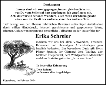 Traueranzeige von Erika Schreier von Südthüringer Presse