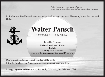 Traueranzeige von Walter Pausch von Südthüringer Presse