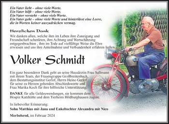 Traueranzeige von Volker Schmidt von Südthüringer Presse