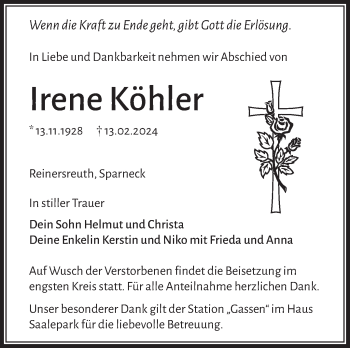 Traueranzeige von Irene Köhler von Frankenpost