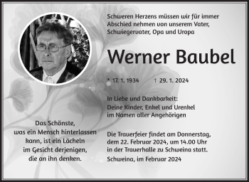Traueranzeige von Werner Baubel von Südthüringer Presse