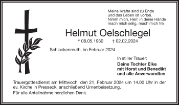 Traueranzeige von Helmut Oelschlegel von Frankenpost