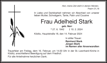 Traueranzeige von Adelheid Stark von Frankenpost
