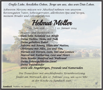 Traueranzeige von Helmut Möller von Südthüringer Presse
