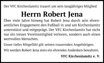 Traueranzeige von Robert Jena von Frankenpost