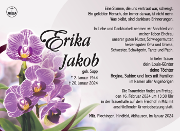 Traueranzeige von Erika Jakob von Südthüringer Presse