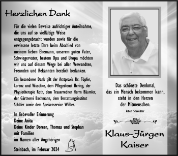 Traueranzeige von Klaus-Jürgen Kaiser von Südthüringer Presse